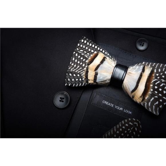 Handmade Feather Pre-tied Bow tie and Brooch Sets for Men - Picture 3 of 7